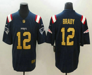 Men's New England Patriots #12 Tom Brady Navy Blue With Gold 2016 Color Rush Stitched NFL Nike Limited Jersey