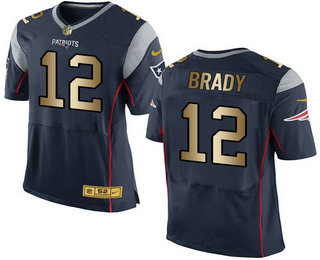Men's New England Patriots #12 Tom Brady Navy Blue With Gold Stitched NFL Nike Elite Jersey