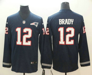 Men's New England Patriots #12 Tom Brady Nike Navy Therma Long Sleeve Limited Jersey
