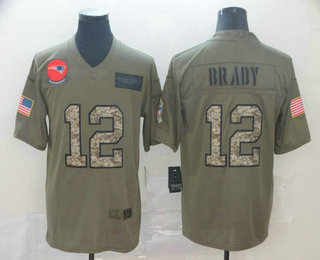 Men's New England Patriots #12 Tom Brady Olive Camo 2019 Salute To Service Stitched NFL Nike Limited Jersey