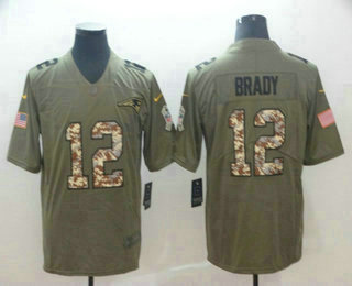 Men's New England Patriots #12 Tom Brady Olive With Camo 2017 Salute To Service Stitched NFL Nike Limited Jersey