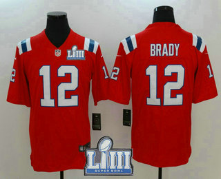 Men's New England Patriots #12 Tom Brady Red 2019 Super Bowl LIII Patch Vapor Untouchable Stitched NFL Nike Limited Jersey