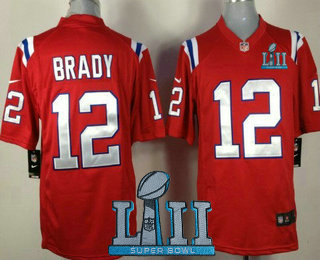 Men's New England Patriots #12 Tom Brady Red Alternate 2018 Super Bowl LII Patch Stitched NFL Nike Game Jersey