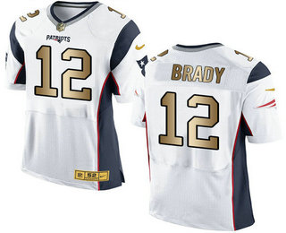 Men's New England Patriots #12 Tom Brady White With Gold Stitched NFL Nike Elite Jersey