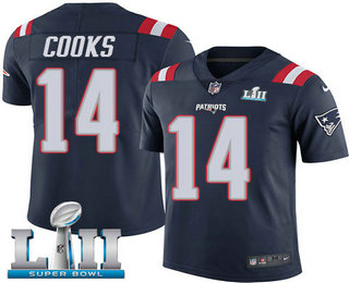 Men's New England Patriots #14 Brandin Cooks Navy Blue 2018 Super Bowl LII Patch Color Rush Stitched NFL Nike Limited Jersey