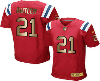 Men's New England Patriots #21 Malcolm Butler Red With Gold Stitched NFL Nike Elite Jersey