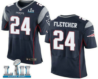 Men's New England Patriots #24 Bradley Fletcher Navy Blue Team Color 2018 Super Bowl LII Patch NFL Nike Elite Jersey