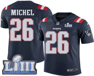 Men's New England Patriots #26 Sony Michel Navy Blue 2019 Super Bowl LIII Patch Color Rush Stitched NFL Nike Limited Jersey