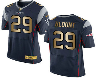 Men's New England Patriots #29 LeGarrette Blount Navy Blue With Gold Stitched NFL Nike Elite Jersey