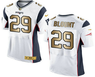 Men's New England Patriots #29 LeGarrette Blount White With Gold Stitched NFL Nike Elite Jersey