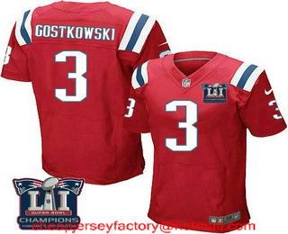 Men's New England Patriots #3 Stephen Gostkowski Red 2017 Super Bowl LI Champions Patch Stitched NFL Nike Elite Jersey