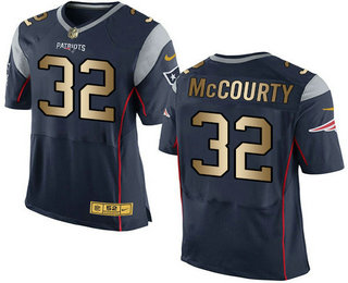 Men's New England Patriots #32 Devin McCourty Navy Blue With Gold Stitched NFL Nike Elite Jersey