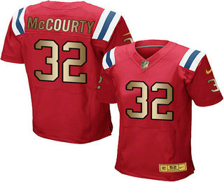 Men's New England Patriots #32 Devin McCourty Red With Gold Stitched NFL Nike Elite Jersey