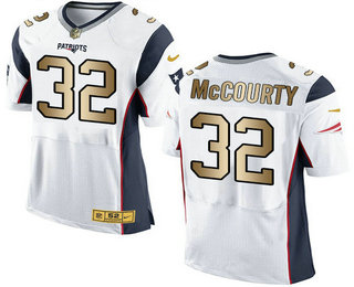 Men's New England Patriots #32 Devin McCourty White With Gold Stitched NFL Nike Elite Jersey