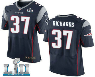 Men's New England Patriots #37 Jordan Richards Navy Blue Team Color 2018 Super Bowl LII Patch Stitched NFL Nike Elite Jersey