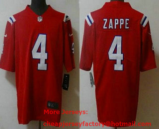 Men's New England Patriots #4 Bailey Zappe Limited Red Vapor Jersey