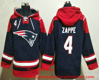 Men's New England Patriots #4 Bailey Zappe Navy Blue Ageless Must Have Lace Up Pullover Hoodie