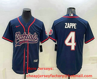 Men's New England Patriots #4 Bailey Zappe Navy Blue Stitched MLB Cool Base Nike Baseball Jersey