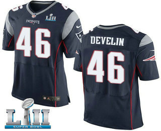 Men's New England Patriots #46 James Develin Navy Blue Team Color 2018 Super Bowl LII Patch Stitched NFL Nike Elite Jersey