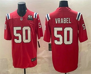 Men's New England Patriots #50 Mike Vrabel Red 6x Super Bowl Champions Patch Vapor Limited Stitched Jersey