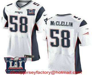 Men's New England Patriots #58 Shea McClellin White 2017 Super Bowl LI Champions Patch Stitched NFL Nike Elite Jersey
