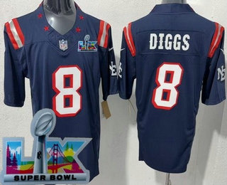 Men's New England Patriots #8 Stefon Diggs Limited Navy Rivalries Super Bowl LX FUSE Vapor Jersey