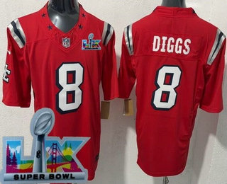 Men's New England Patriots #8 Stefon Diggs Limited Red Rivalries Super Bowl LX FUSE Vapor Jersey