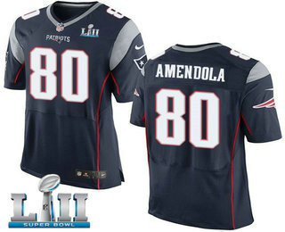 Men's New England Patriots #80 Danny Amendola NEW Navy Blue Team Color 2018 Super Bowl LII Patch Stitched NFL Nike Elite Jersey