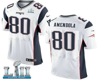 Men's New England Patriots #80 Danny Amendola NEW White Road 2018 Super Bowl LII Patch Stitched NFL Nike Elite Jersey