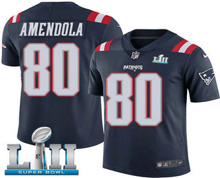 Men's New England Patriots #80 Danny Amendola Navy Blue 2018 Super Bowl LII Patch Color Rush Stitched NFL Nike Limited Jersey