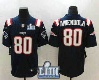 Men's New England Patriots #80 Danny Amendola Navy Blue 2019 Super Bowl LIII Patch Color Rush Stitched NFL Nike Limited Jersey