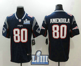 Men's New England Patriots #80 Danny Amendola Navy Blue 2019 Super Bowl LIII Patch Vapor Untouchable Stitched NFL Nike Limited Jersey