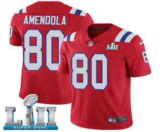 Men's New England Patriots #80 Danny Amendola Red 2018 Super Bowl LII Patch Vapor Untouchable Stitched NFL Nike Limited Jersey
