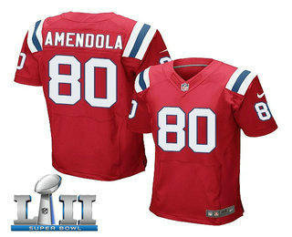 Men's New England Patriots #80 Danny Amendola Red Alternate 2018 Super Bowl LII Patch Stitched NFL Nike Elite Jersey