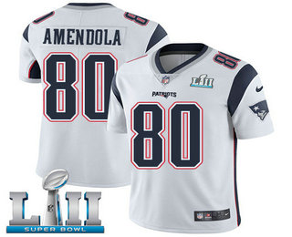 Men's New England Patriots #80 Danny Amendola White 2018 Super Bowl LII Patch Vapor Untouchable Stitched NFL Nike Limited Jersey