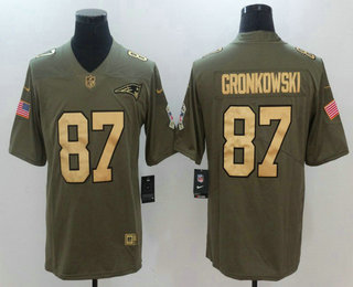 Men's New England Patriots #87 Rob Gronkowski Olive with Gold 2017 Salute To Service Stitched NFL Nike Limited Jersey