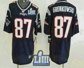 Men's New England Patriots #87 Rob Gronkowski NEW Navy Blue 2019 Super Bowl LIII Patch Team Color Stitched NFL Nike Elite Jersey