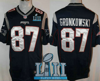 Men's New England Patriots #87 Rob Gronkowski NEW Navy Blue Team Color 2018 Super Bowl LII Patch Stitched NFL Nike Game Jersey