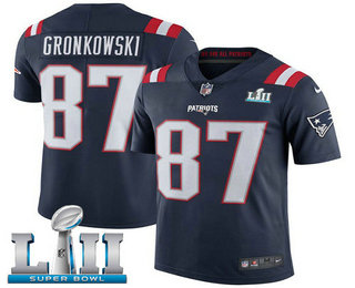 Men's New England Patriots #87 Rob Gronkowski Navy Blue 2018 Super Bowl LII Patch Color Rush Stitched NFL Nike Limited Jersey