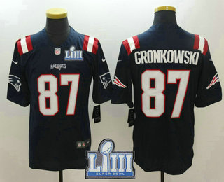 Men's New England Patriots #87 Rob Gronkowski Navy Blue 2019 Super Bowl LIII Patch Color Rush Stitched NFL Nike Limited Jersey