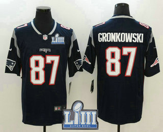 Men's New England Patriots #87 Rob Gronkowski Navy Blue 2019 Super Bowl LIII Patch Vapor Untouchable Stitched NFL Nike Limited Jersey