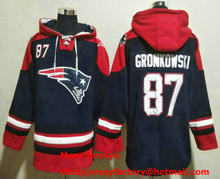 Men's New England Patriots #87 Rob Gronkowski Navy Blue Ageless Must Have Lace Up Pullover Hoodie