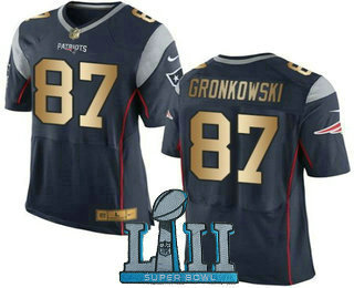 Men's New England Patriots #87 Rob Gronkowski Navy Blue With Gold 2018 Super Bowl LII Patch Stitched NFL Nike Elite Jersey