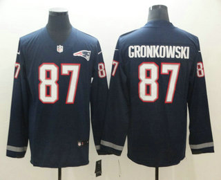Men's New England Patriots #87 Rob Gronkowski Nike Navy Therma Long Sleeve Limited Jersey