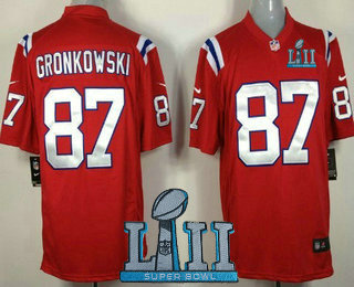 Men's New England Patriots #87 Rob Gronkowski RRed Alternate 2018 Super Bowl LII Patch Stitched NFL Nike Game Jersey