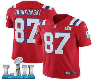 Men's New England Patriots #87 Rob Gronkowski Red 2018 Super Bowl LII Patch Vapor Untouchable Stitched NFL Nike Limited Jersey