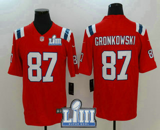 Men's New England Patriots #87 Rob Gronkowski Red 2019 Super Bowl LIII Patch Vapor Untouchable Stitched NFL Nike Limited Jersey