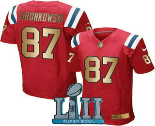 Men's New England Patriots #87 Rob Gronkowski Red With Gold 2018 Super Bowl LII Patch Stitched NFL Nike Elite Jersey