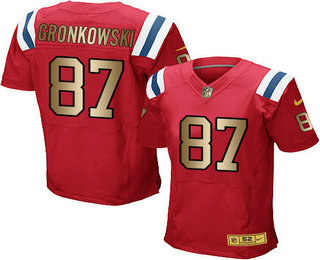 Men's New England Patriots #87 Rob Gronkowski Red With Gold Stitched NFL Nike Elite Jersey