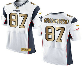 Men's New England Patriots #87 Rob Gronkowski White With Gold Stitched NFL Nike Elite Jersey